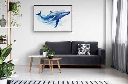 Watercolour Whale Poster Print. Unframed Marine Decor Gift for Sea Life Lovers. Blue humpback whale painting, nautical themed decor - CanvasityCrafts - Free Shipping