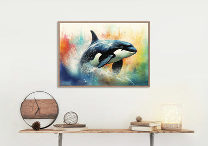 Watercolour Orca Whale Painting. Unframed Killer Whale Poster Print. Marine Animal, Nautical Decor Gift for Sea Life Lovers. Paint Splash - CanvasityCrafts - Free Shipping