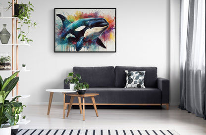 Watercolour Orca Whale Painting. Unframed Killer Whale Poster Print. Marine Animal, Nautical Decor Gift for Sea Life Lovers. Paint Splash - CanvasityCrafts - Free Shipping