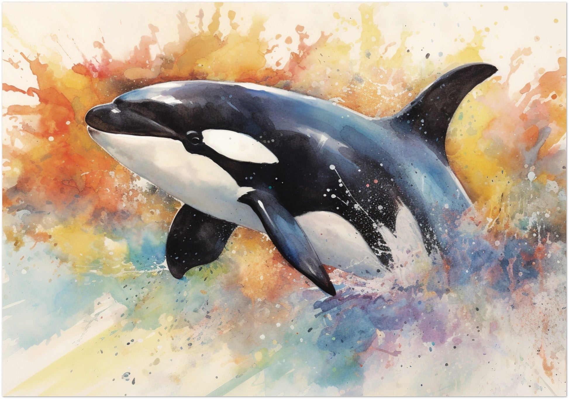 Watercolour Orca Whale Painting. Unframed Killer Whale Poster Print. Marine Animal, Nautical Decor Gift for Sea Life Lovers. Paint Splash - CanvasityCrafts - Free Shipping