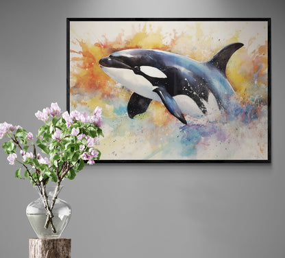 Watercolour Orca Whale Painting. Unframed Killer Whale Poster Print. Marine Animal, Nautical Decor Gift for Sea Life Lovers. Paint Splash - CanvasityCrafts - Free Shipping