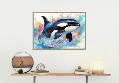 Watercolour Orca Whale Painting. Unframed Killer Whale Poster Print. Marine Animal, Nautical Decor Gift for Sea Life Lovers. Paint Splash - CanvasityCrafts - Free Shipping