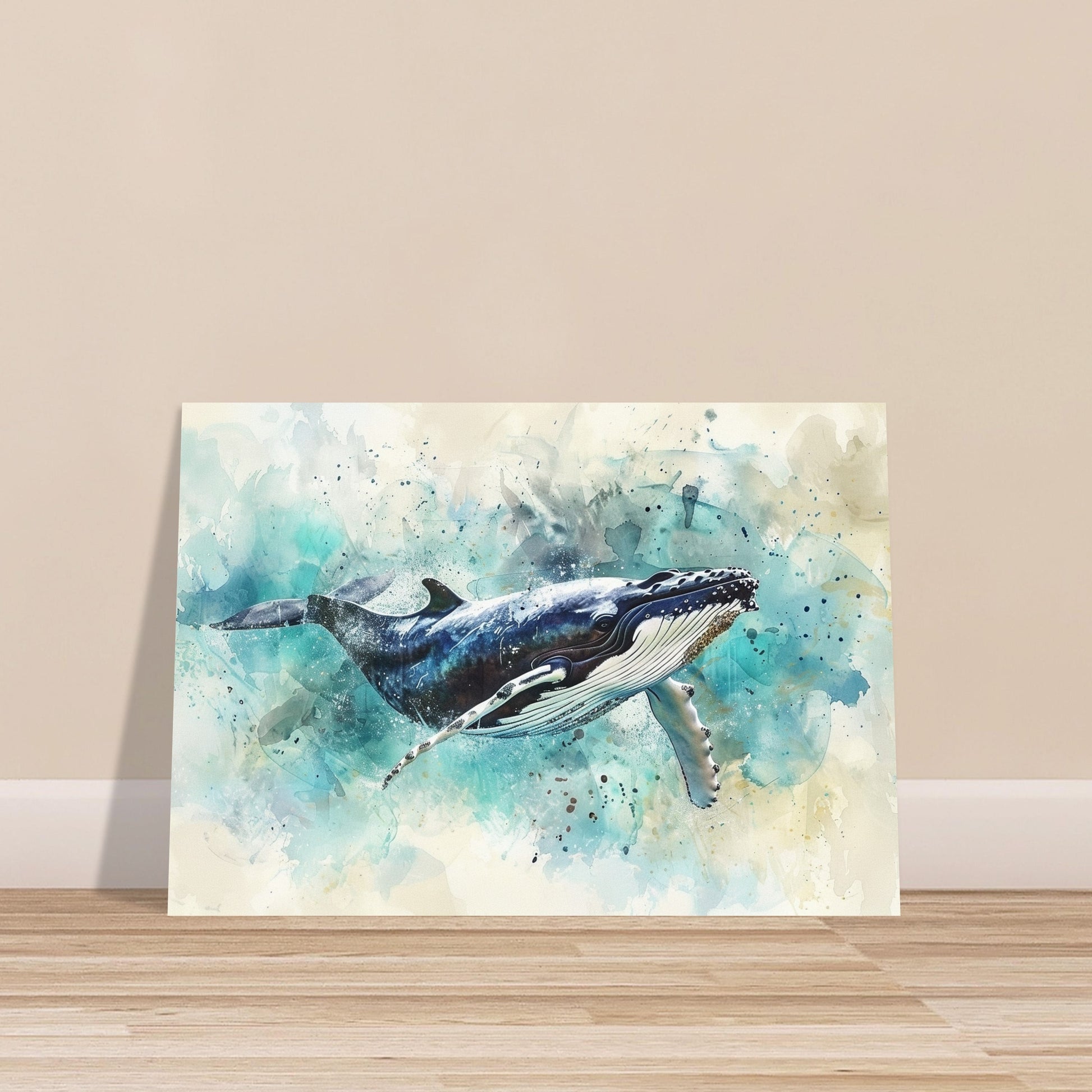 Watercolour Humpback Whale Painting. Unframed Whale Poster Print. Marine Animal, Nautical Decor Gift for Sea Life Lovers. Paint Splash - CanvasityCrafts - Free Shipping