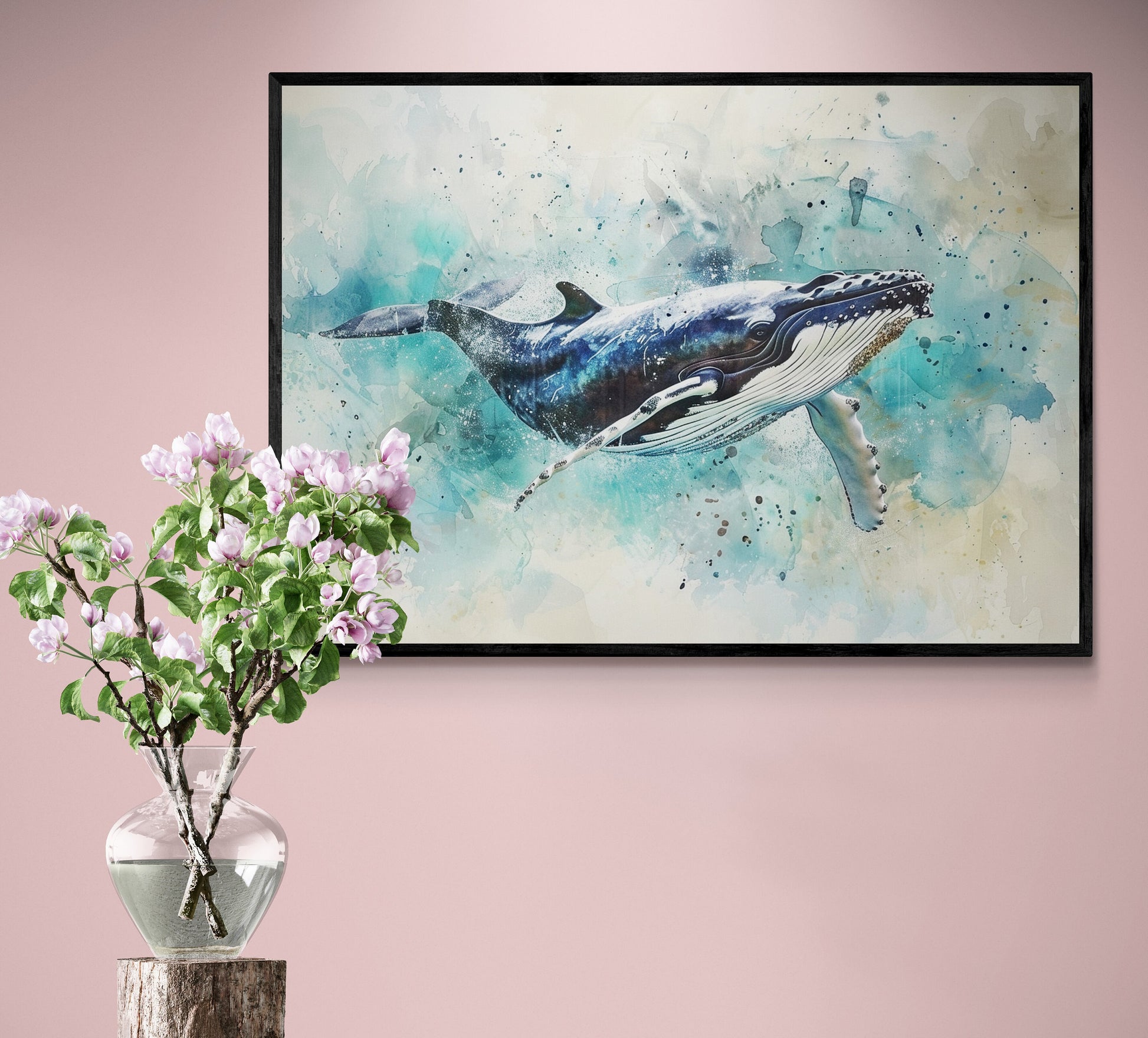 Watercolour Humpback Whale Painting. Unframed Whale Poster Print. Marine Animal, Nautical Decor Gift for Sea Life Lovers. Paint Splash - CanvasityCrafts - Free Shipping