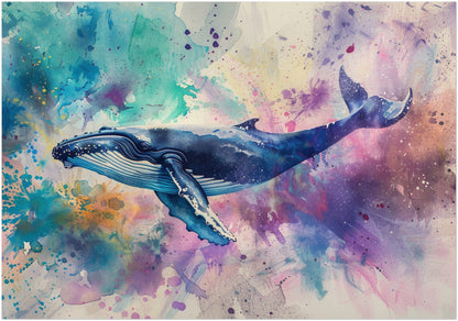 Watercolour Humpback Whale Painting. Unframed Whale Poster Print. Marine Animal, Nautical Decor Gift for Sea Life Lovers. Paint Splash - CanvasityCrafts - Free Shipping