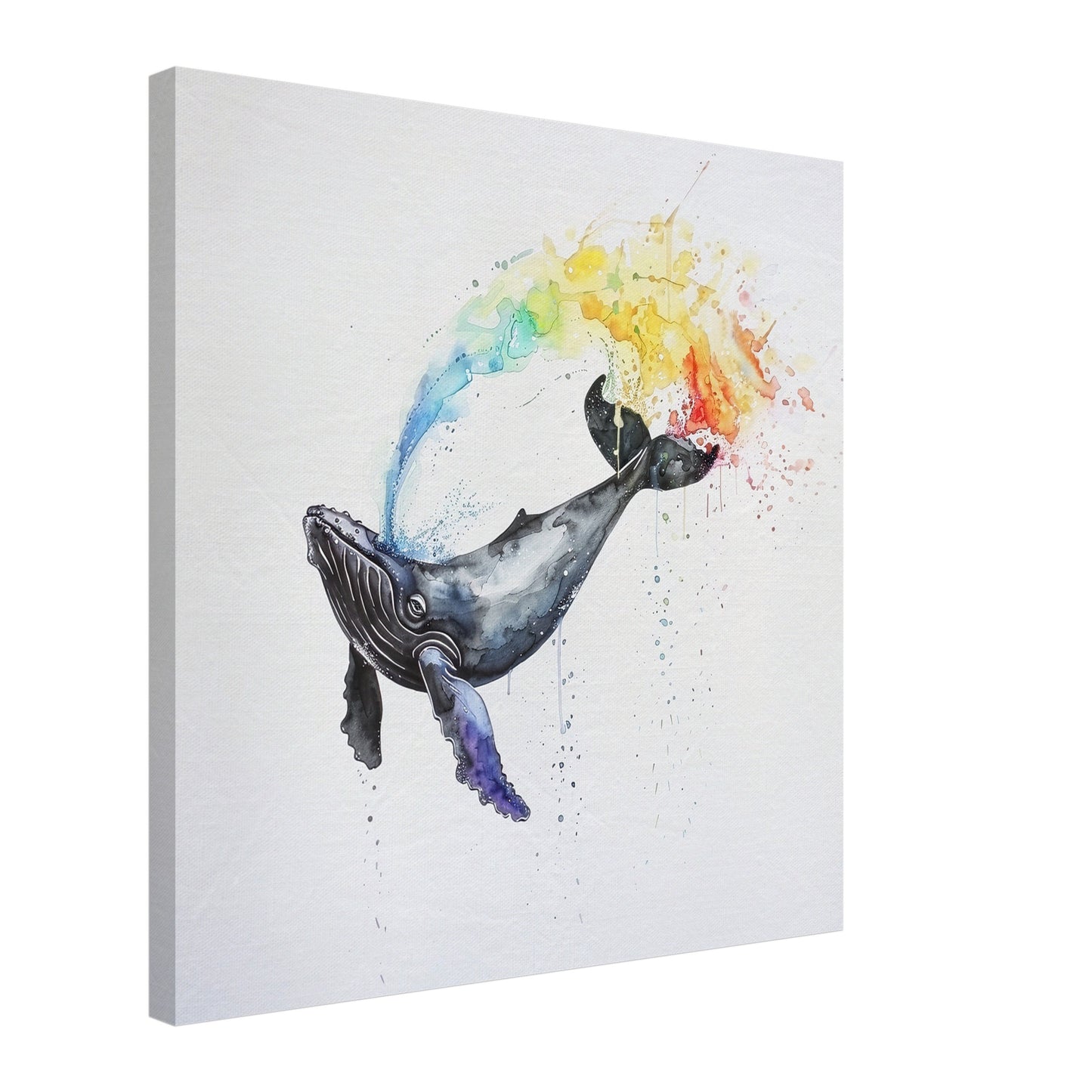 Watercolour Humpback Whale Canvas Print (Square). Rainbow Marine Animal, Nautical Decor Gift for Sea Life Lovers. Paint Splash - CanvasityCrafts - Free Shipping