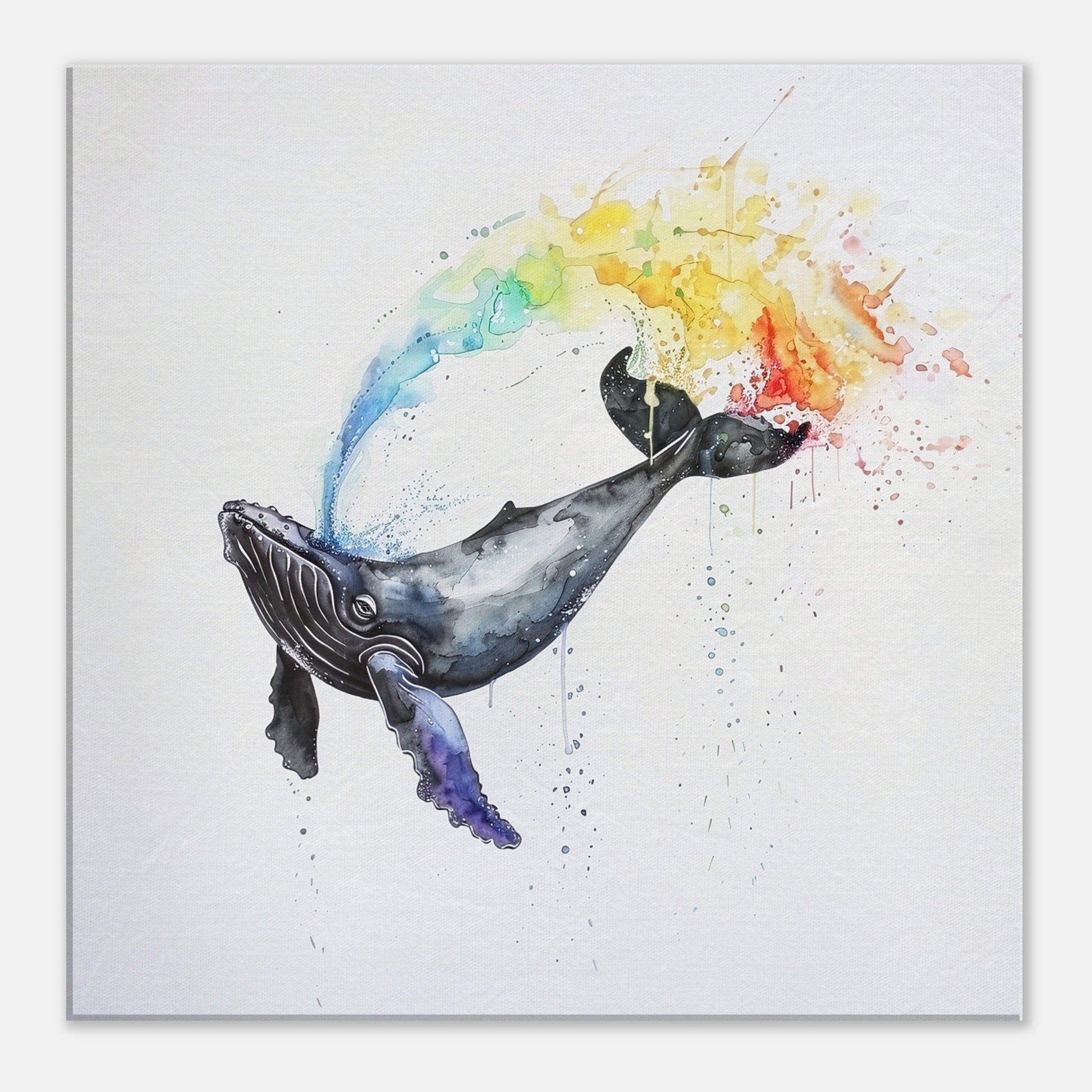 Watercolour Humpback Whale Canvas Print (Square). Rainbow Marine Animal, Nautical Decor Gift for Sea Life Lovers. Paint Splash - CanvasityCrafts - Free Shipping