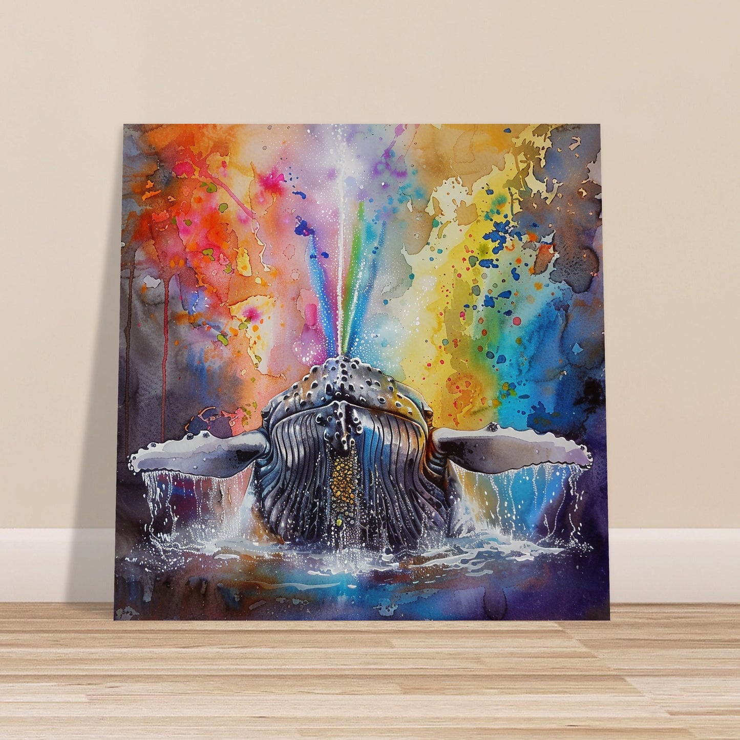 Watercolour Humpback Whale Painting (Square). Unframed Whale Poster Print. Marine Animal, Nautical Decor Sea Life Lovers Gift. Paint Splash - CanvasityCrafts - Free Shipping