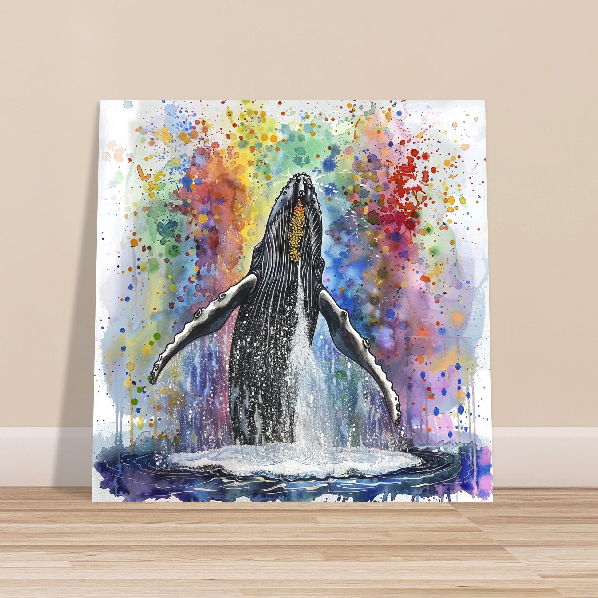 Watercolour Humpback Whale Abstract Painting (Square). Whale Poster Print. Marine Animal, Nautical Decor Sea Life Lovers Gift. Paint Splash - CanvasityCrafts - Free Shipping