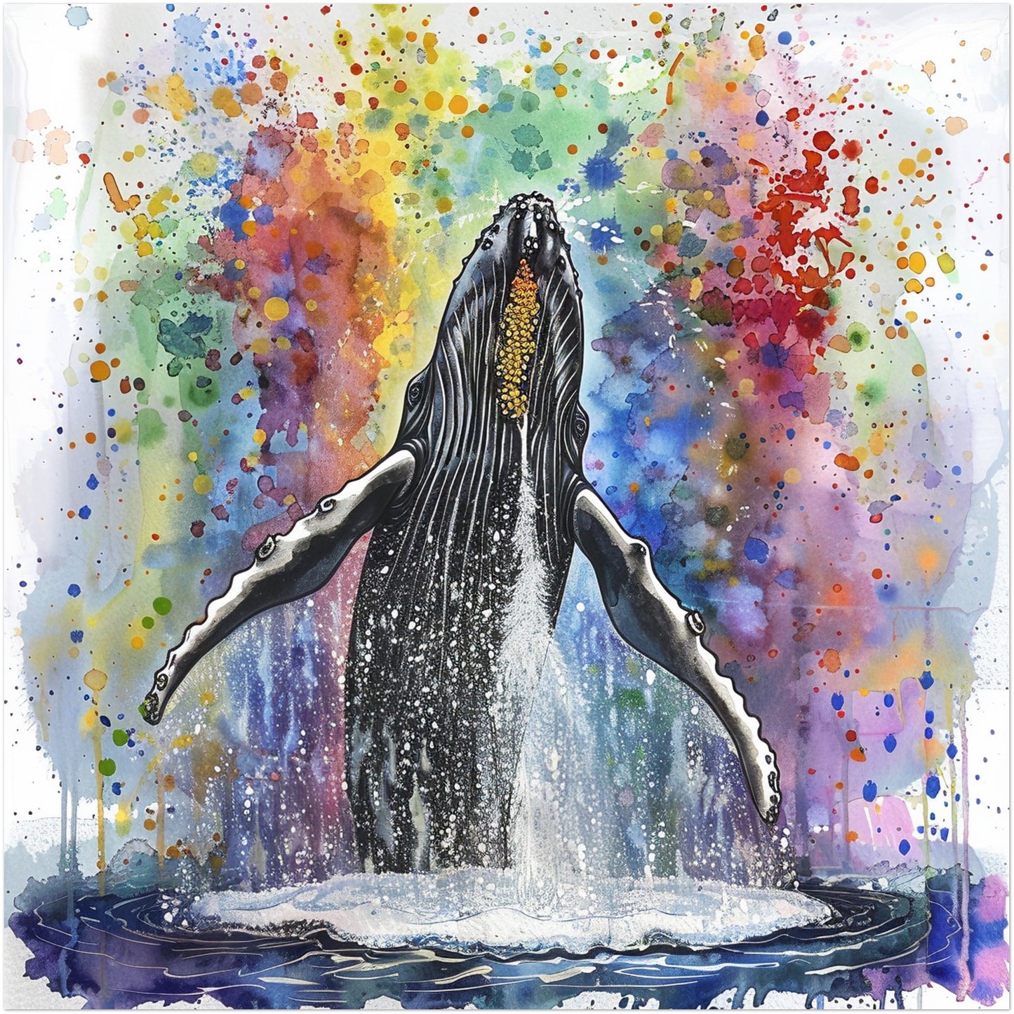 Watercolour Humpback Whale Abstract Painting (Square). Whale Poster Print. Marine Animal, Nautical Decor Sea Life Lovers Gift. Paint Splash - CanvasityCrafts - Free Shipping