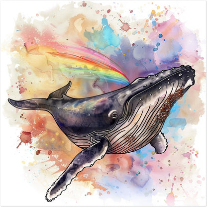 Watercolour Humpback Whale Abstract Painting (Square). Whale Poster Print. Marine Animal, Nautical Decor Sea Life Lovers Gift. Paint Splash - CanvasityCrafts - Free Shipping