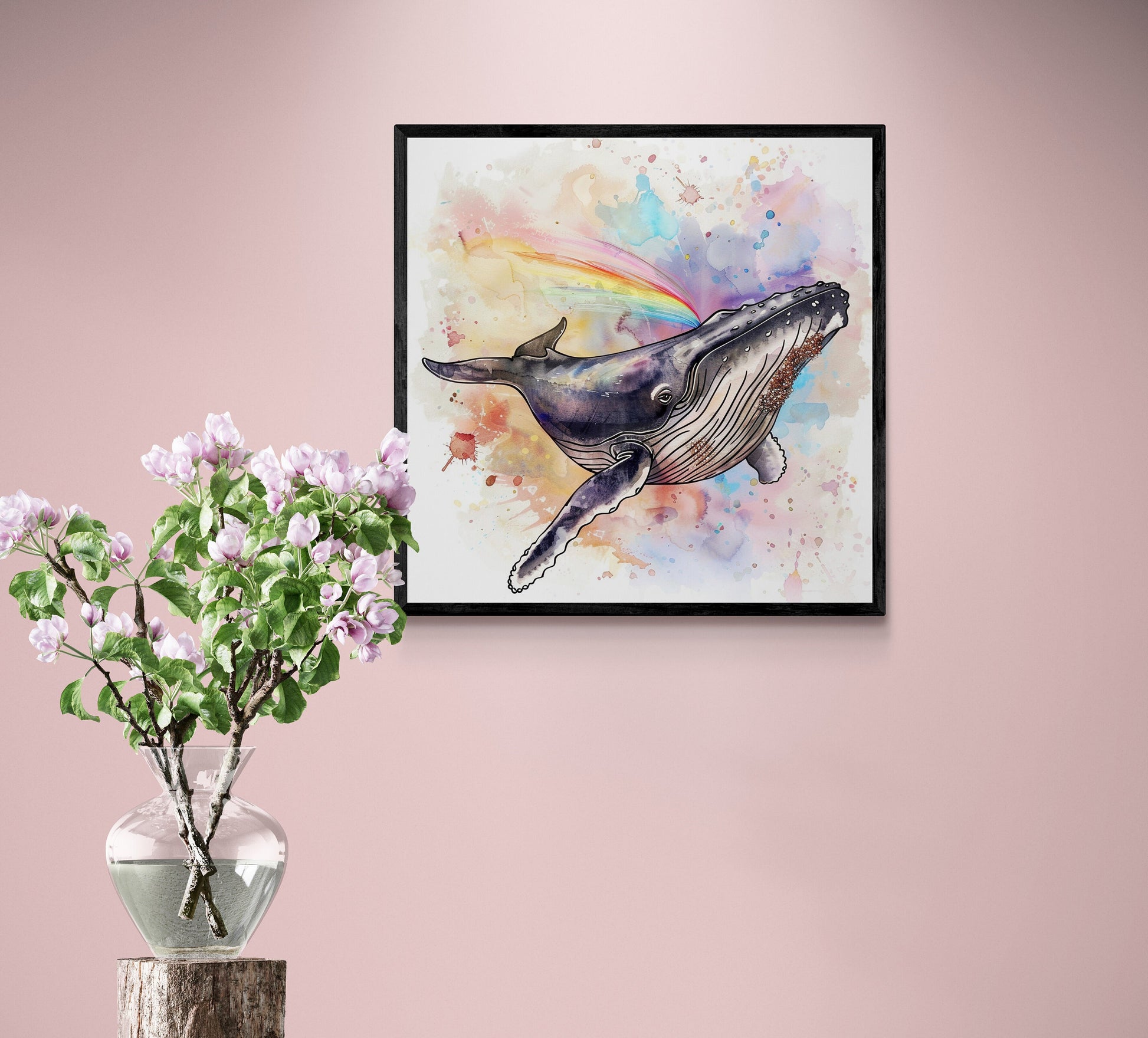 Watercolour Humpback Whale Abstract Painting (Square). Whale Poster Print. Marine Animal, Nautical Decor Sea Life Lovers Gift. Paint Splash - CanvasityCrafts - Free Shipping