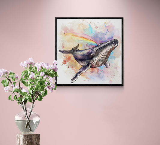 Watercolour Humpback Whale Abstract Painting (Square). Whale Poster Print. Marine Animal, Nautical Decor Sea Life Lovers Gift. Paint Splash - CanvasityCrafts - Free Shipping