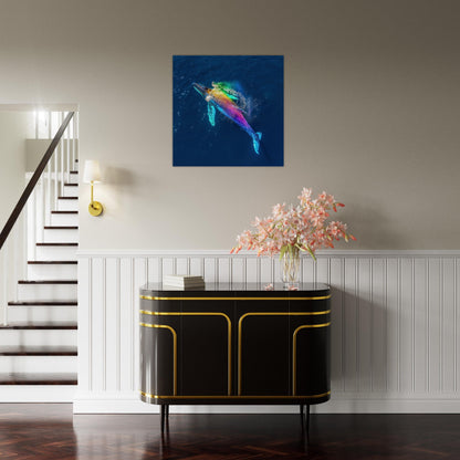 Humpback Whale in a Rainbow Mist Poster Print (Square). Marine Animal, Nautical Decor Sea Life Lovers Gift. Colourful realistic picture - CanvasityCrafts - Free Shipping