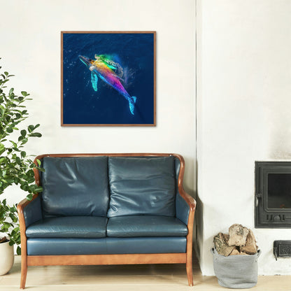 Humpback Whale in a Rainbow Mist Poster Print (Square). Marine Animal, Nautical Decor Sea Life Lovers Gift. Colourful realistic picture - CanvasityCrafts - Free Shipping