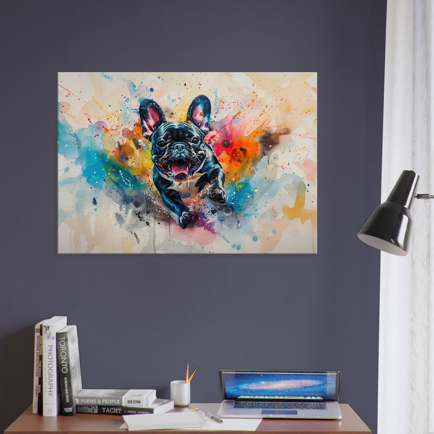 Paint Splash French Bulldog Canvas. Beautiful Frenchie Mom or Dad Gift, Watercolour Wall Art Print Picture for Dog Lovers, Home Office Decor - CanvasityCrafts - Free Shipping