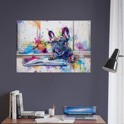 Librarian French Bulldog Canvas. Frenchie Mom, Dad, Book Lover Gift. Watercolour Paint Splash Print for dog owner. Library, Reading Decor - CanvasityCrafts - Free Shipping