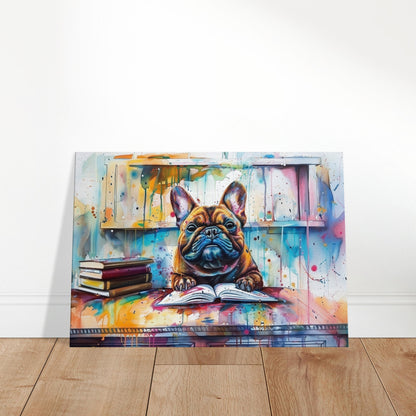 Bookworm French Bulldog Canvas. Frenchie Mom, Dad, Book Lover Gift. Watercolour Paint Splash Print, Funny Dog Owner, Library, Reading Decor - CanvasityCrafts - Free Shipping