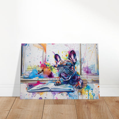 Librarian French Bulldog Canvas. Frenchie Mom, Dad, Book Lover Gift. Watercolour Paint Splash Print for dog owner. Library, Reading Decor - CanvasityCrafts - Free Shipping