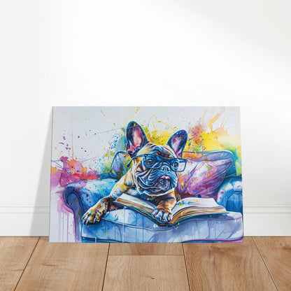 French Bulldog Canvas. Frenchie Mom, Dad, Bookworm Gift. Watercolour Paint Splash Print for Dog Owner, Writer, Reading Decor - CanvasityCrafts - Free Shipping