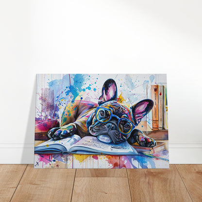 French Bulldog Reading on Canvas. Frenchie Mom, Dad, Book Lover, Teacher Decor Gift. Paint Splash Print. Library, Classroom, Office Reading - CanvasityCrafts - Free Shipping