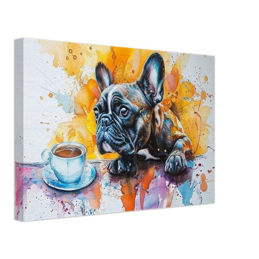 French Bulldog Coffee Canvas. Frenchie Mom Dad Coffee Lover Room Decor Gift. Watercolour Wall Art Coffee Shop Print, Paint Splash Picture - CanvasityCrafts - Free Shipping