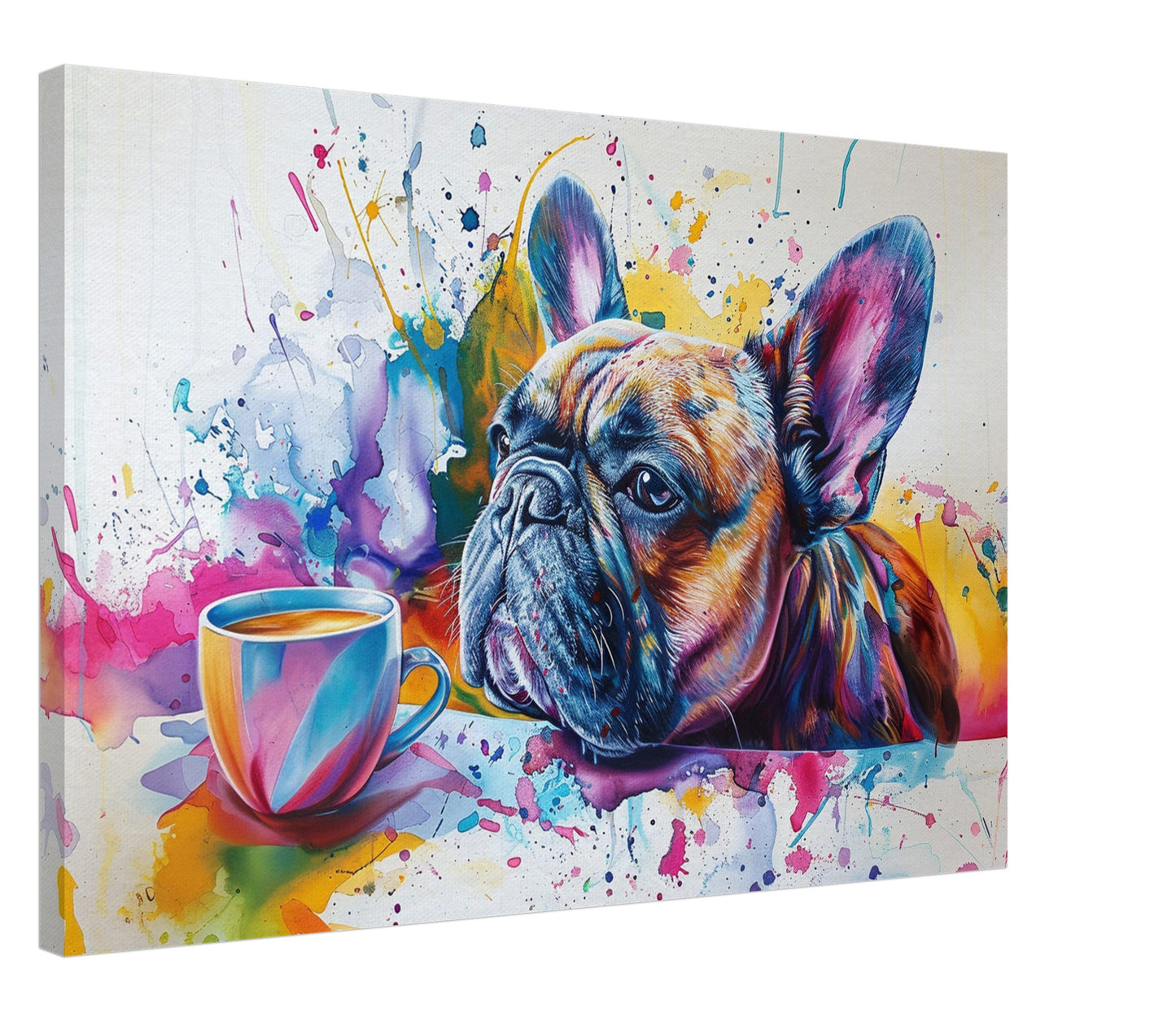 French Bulldog Coffee Canvas. Frenchie Mom Dad Coffee Lover Room Decor Gift. Watercolour Wall Art Coffee Shop Print - CanvasityCrafts - Free Shipping