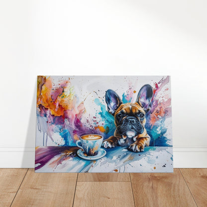 Cute French Bulldog Coffee Canvas. Frenchie Mom Dad Coffee Lover Room Decor Gift. Watercolour Wall Art Coffee Shop Print, Paint Splash Puppy - CanvasityCrafts - Free Shipping