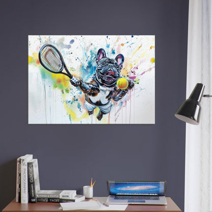 French Bulldog Tennis Player on Canvas. Funny Frenchie Mom Dad Sports Lover Room Decor Gift. Watercolour Wall Art Tennis Ball Print - CanvasityCrafts - Free Shipping