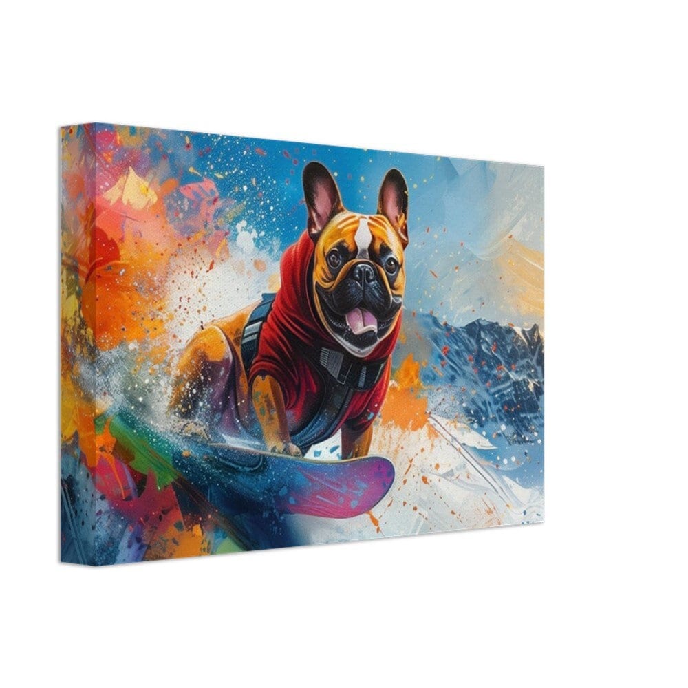 French Bulldog Snowboarder on Canvas. Frenchie Mom Dad Snowboarding Skiier Snowboard Lover Room Decor Gift. Watercolour Wall Art Print - CanvasityCrafts - Free Shipping