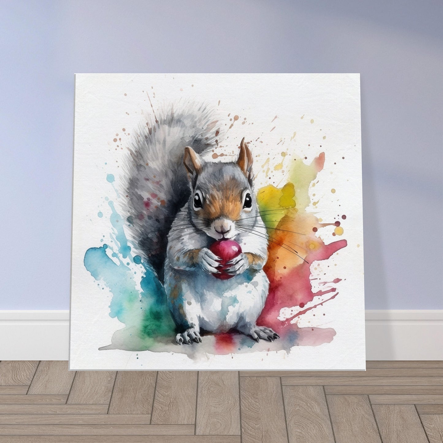 Watercolour Grey Squirrel Canvas Print. Colourful Paint Splash Gray Squirrel Nursery Decor, Animal Wall Art, Nut Lover Gift, Modern Home - CanvasityCrafts - Free Shipping