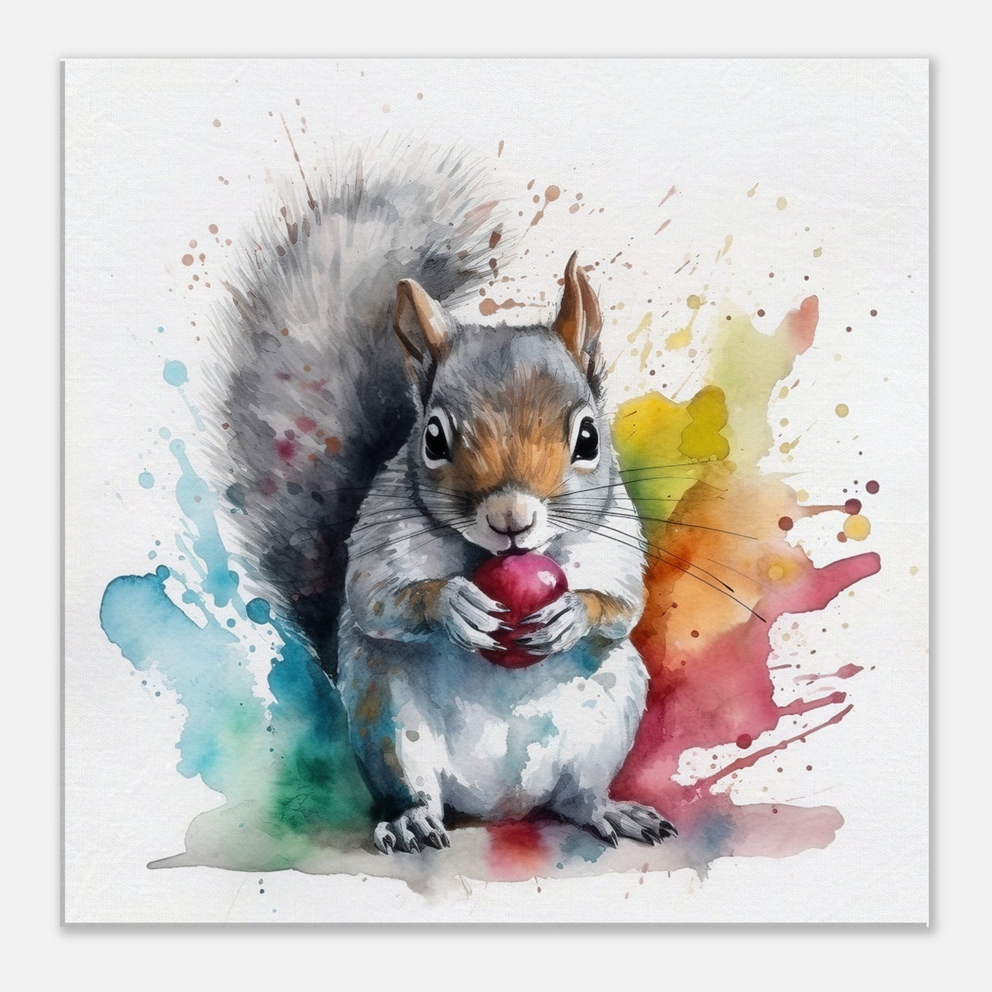 Watercolour Grey Squirrel Canvas Print. Colourful Paint Splash Gray Squirrel Nursery Decor, Animal Wall Art, Nut Lover Gift, Modern Home - CanvasityCrafts - Free Shipping