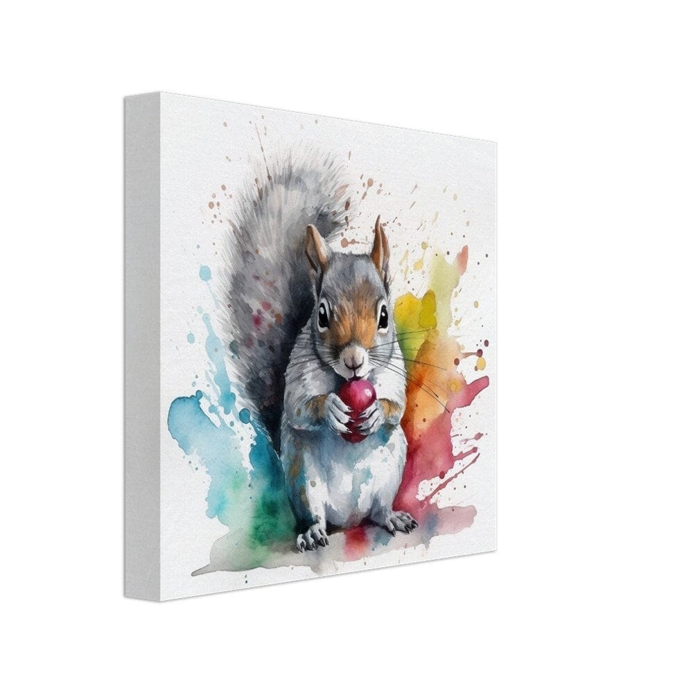 Watercolour Grey Squirrel Canvas Print. Colourful Paint Splash Gray Squirrel Nursery Decor, Animal Wall Art, Nut Lover Gift, Modern Home - CanvasityCrafts - Free Shipping