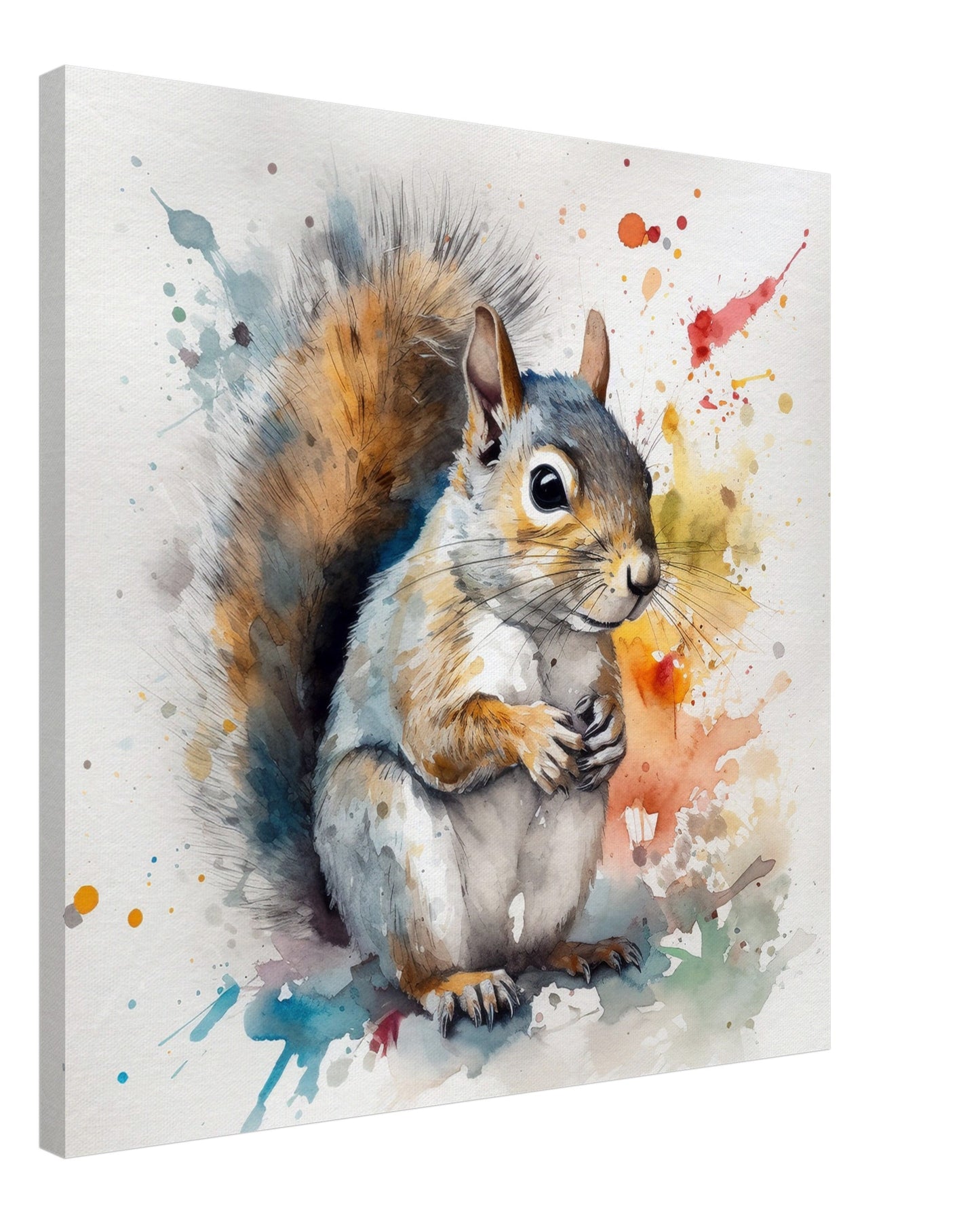 Watercolour Grey Squirrel Canvas Print. Paint Splash Gray Squirrel Nursery Decor, Animal Wall Art, Nut Lover Gift, Modern Home - CanvasityCrafts - Free Shipping