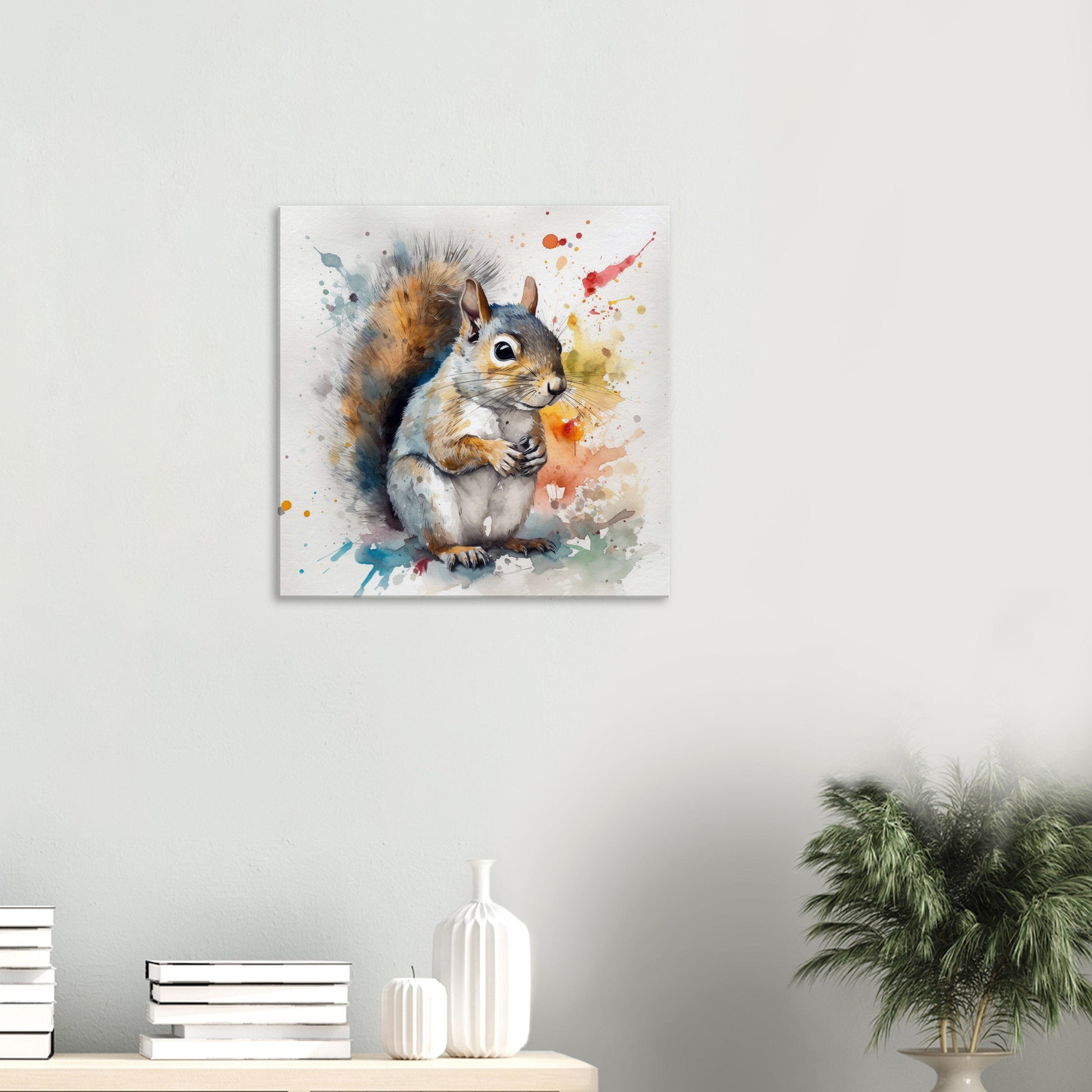 Watercolour Grey Squirrel Canvas Print. Paint Splash Gray Squirrel Nursery Decor, Animal Wall Art, Nut Lover Gift, Modern Home - CanvasityCrafts - Free Shipping