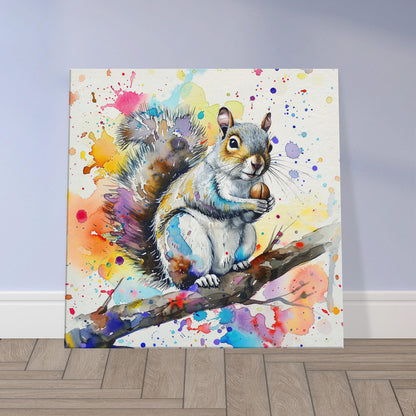 Watercolour Grey Squirrel Canvas Print. Paint Splash Gray Squirrel Nursery Decor, Animal Wall Art, Nut Lover Gift, Modern Home - CanvasityCrafts - Free Shipping