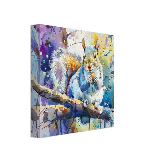 Watercolour Grey Squirrel Canvas Print. Paint Splash Gray Squirrel Nursery Decor, Animal Wall Art, Nut Lover Gift, Modern Home - CanvasityCrafts - Free Shipping