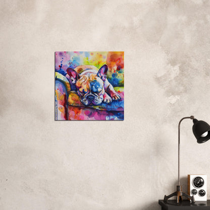 Watercolour Sleeping French Bulldog Canvas Print. Paint Splash Rainbow Decor, Animal Wall Art, Pet Loss Memorial Gift for Frenchie Mom, Dad - CanvasityCrafts - Free Shipping