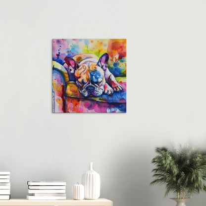 Watercolour Sleeping French Bulldog Canvas Print. Paint Splash Rainbow Decor, Animal Wall Art, Pet Loss Memorial Gift for Frenchie Mom, Dad - CanvasityCrafts - Free Shipping