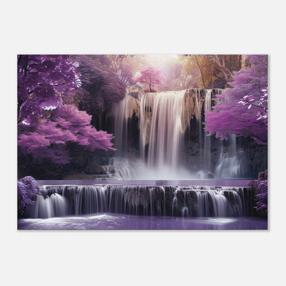 Beautiful Waterfall in a Purple Fairytale Woodland on Canvas. A unique floral forest scene. Violet home decor print, lilac office wall art - CanvasityCrafts - Free Shipping