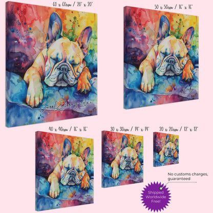 Personalised French Bulldog Canvas Print. Custom Personalized Pet Name. Paint Splash Memorial Gift for Frenchie Mom, Dad. Rainbow Bridge Dog - CanvasityCrafts - Free Shipping