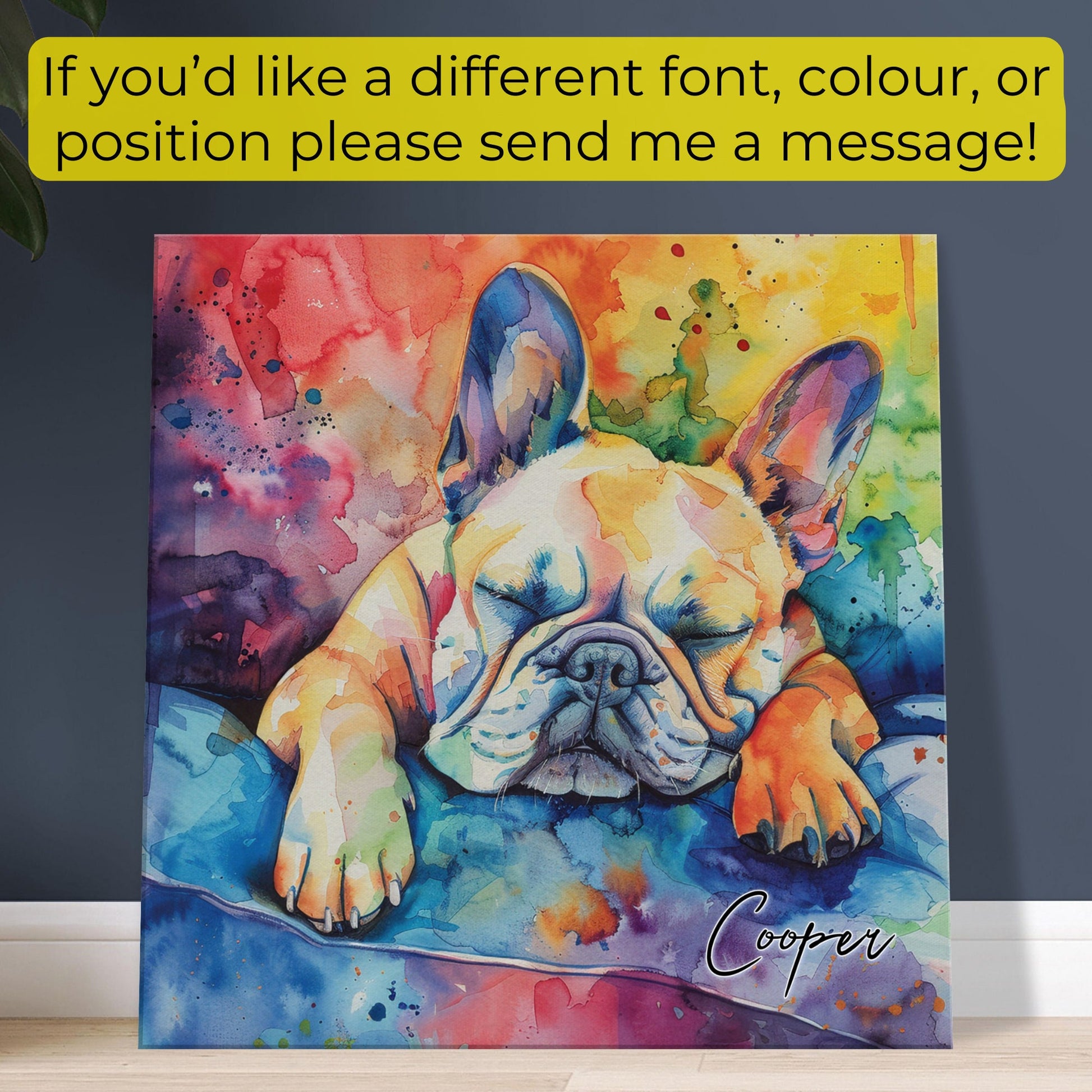 Personalised French Bulldog Canvas Print. Custom Personalized Pet Name. Paint Splash Memorial Gift for Frenchie Mom, Dad. Rainbow Bridge Dog - CanvasityCrafts - Free Shipping