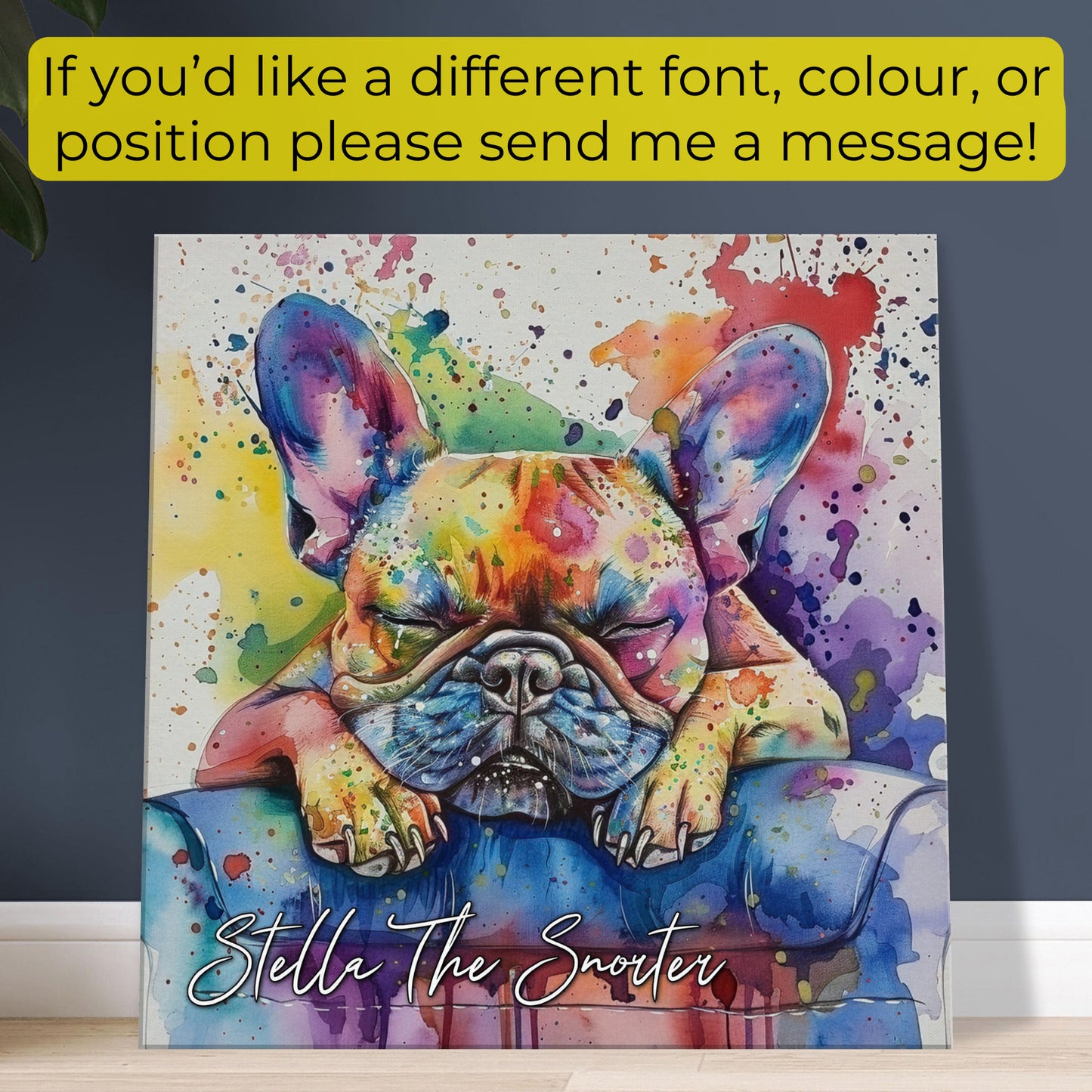 Personalised French Bulldog Canvas Print, Nap-olean Bone-apart! Custom Dog Name. Frenchie Mom, Dad Gift, Rainbow Watercolour Pet Memorial - CanvasityCrafts - Free Shipping