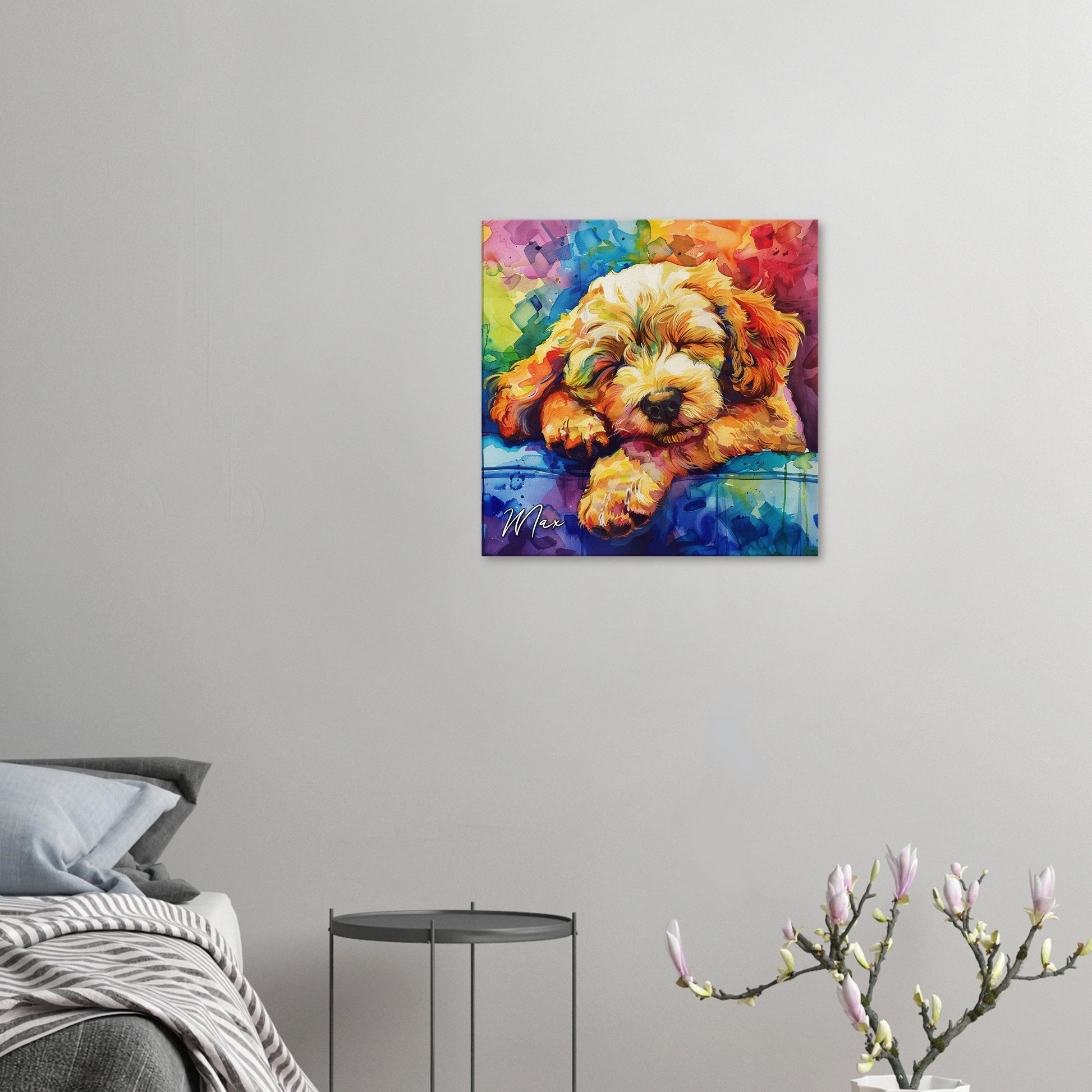 Personalised Cockapoo Canvas Print. Custom Dog Name. Doodle Mom Dad Gift, Rainbow Watercolour Pet Memorial Paint Splash Cavapoo Goldendoodle - CanvasityCrafts - Free Shipping