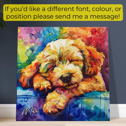 Personalised Cockapoo Canvas Print. Custom Dog Name. Doodle Mom Dad Gift, Rainbow Watercolour Pet Memorial Paint Splash Cavapoo Goldendoodle - CanvasityCrafts - Free Shipping