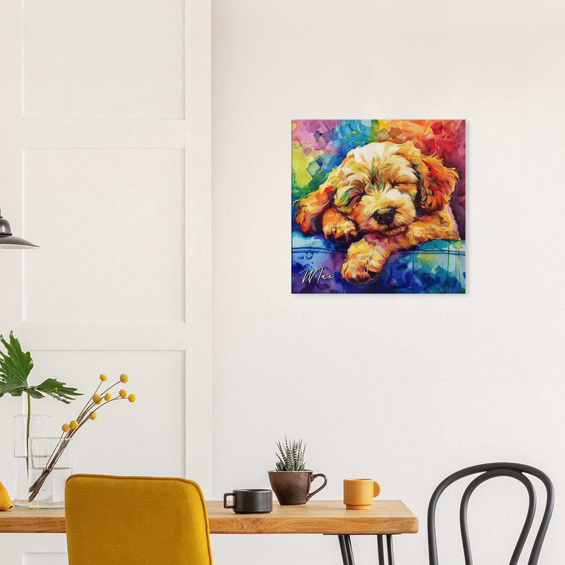 Personalised Cockapoo Canvas Print. Custom Dog Name. Doodle Mom Dad Gift, Rainbow Watercolour Pet Memorial Paint Splash Cavapoo Goldendoodle - CanvasityCrafts - Free Shipping