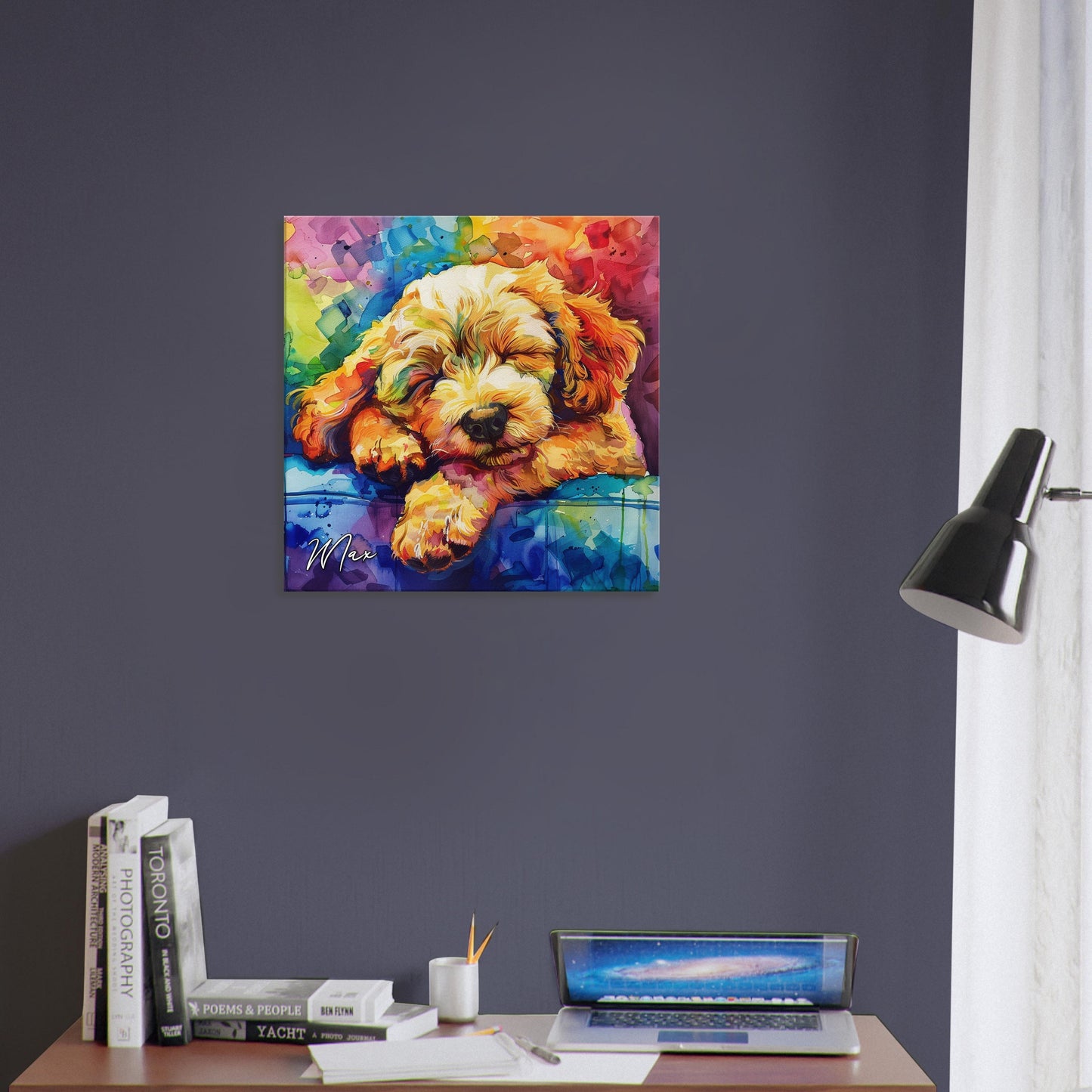 Personalised Cockapoo Canvas Print. Custom Dog Name. Doodle Mom Dad Gift, Rainbow Watercolour Pet Memorial Paint Splash Cavapoo Goldendoodle - CanvasityCrafts - Free Shipping