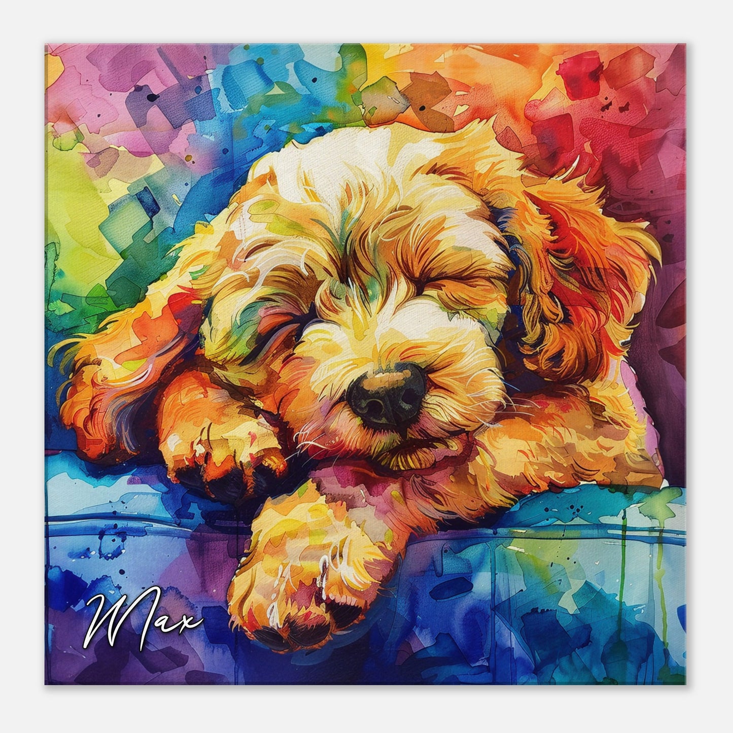 Personalised Cockapoo Canvas Print. Custom Dog Name. Doodle Mom Dad Gift, Rainbow Watercolour Pet Memorial Paint Splash Cavapoo Goldendoodle - CanvasityCrafts - Free Shipping