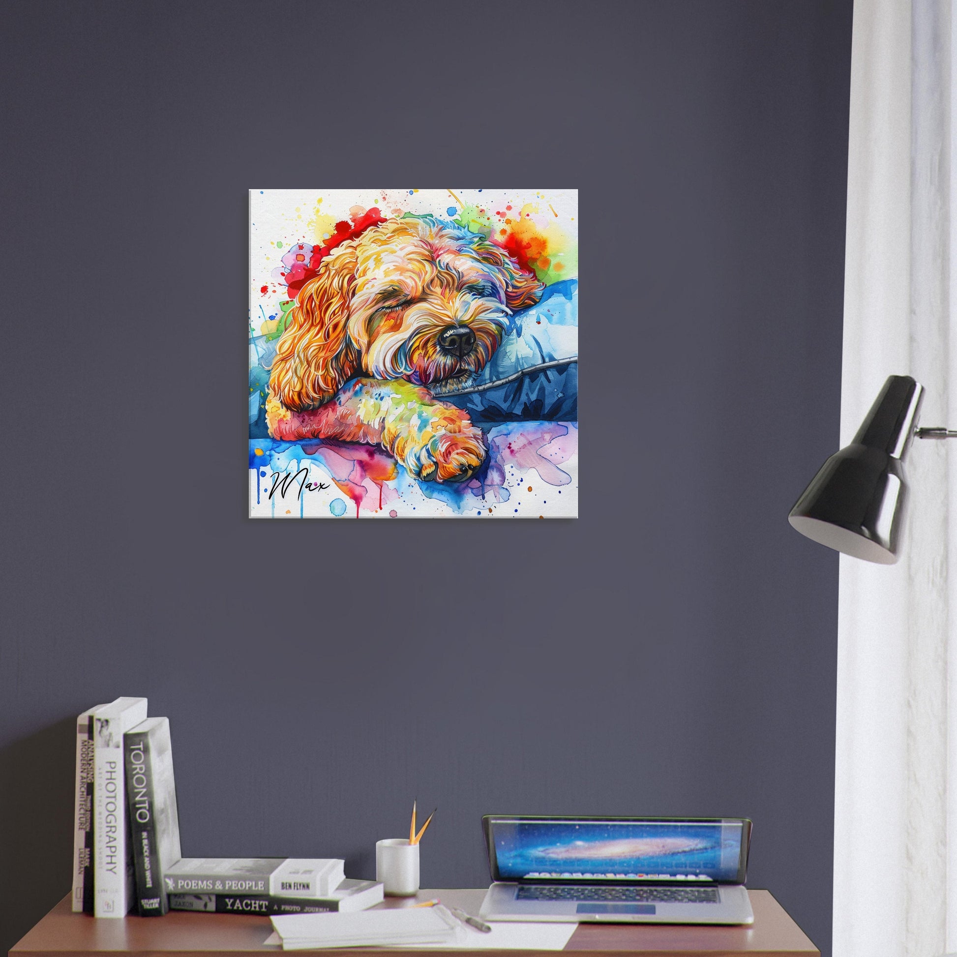 Personalised Cockapoo Canvas Print. Custom Dog Name. Doodle Mom Dad Gift, Rainbow Watercolour Pet Memorial Paint Splash Cavapoo Goldendoodle - CanvasityCrafts - Free Shipping