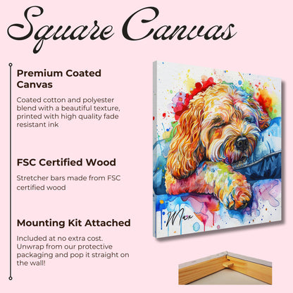 Personalised Cockapoo Canvas Print. Custom Dog Name. Doodle Mom Dad Gift, Rainbow Watercolour Pet Memorial Paint Splash Cavapoo Goldendoodle - CanvasityCrafts - Free Shipping